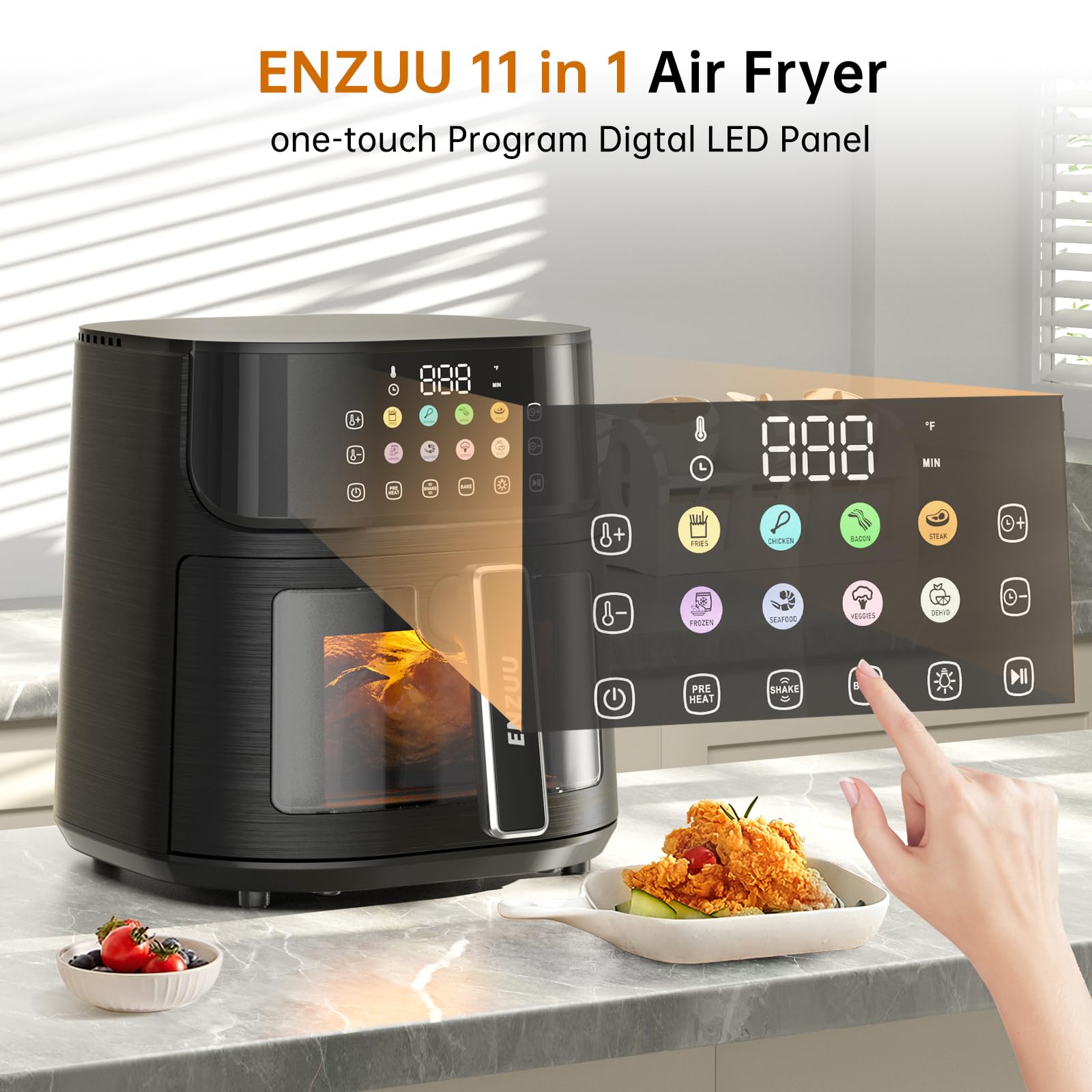 Air Fryer 11 em 1, Airfryer grande de 5,8 litros com janelas de